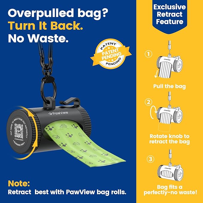 Dog Poop Bag Rolls with Retractable Poop Bag Holder, Leak Proof and Extra Thick Lavender Pet Waste Bags, 70% Recycled GRS Certified, 1 Dispenser and 105 Bags for Doggy Walking & Cat Litter
