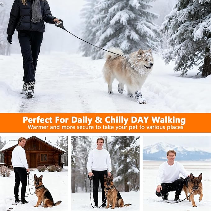 Rrechargeable Heated Dog Leash, Highly Reflective Threads Leash Rope with Rechargeable Hand Warmer for Medium Large Dogs, 1/2 inch - M