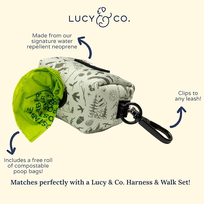 Lucy & Co. Dog Poop Bag Holder - Leak Proof Dispenser with Leash Attachment - Easy Refills - Hygienic Pet Poop Pickup- Green Outdoor Plaid