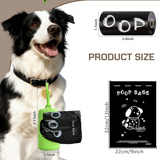 Dog Poop Bags Rolls with Dispenser - Scented & Leak-Proof Dog Waste Bags in Green/Black, 13x9 Inch Extra Large Poop Bags for Dogs, 120/360/630 Counts