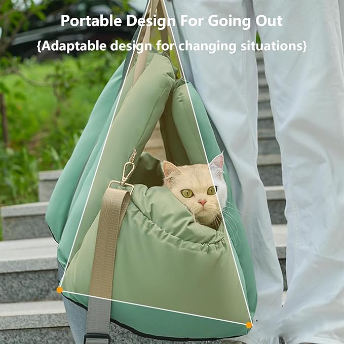 Pet Car Seat,Dog for Small Dogs Or Cats,Car-Mountable and Handheld 2-in-1 Portable Cat House,Small Pets Travel Carrier Bed with Anti-Escape Rope Dog(Color:Green)
