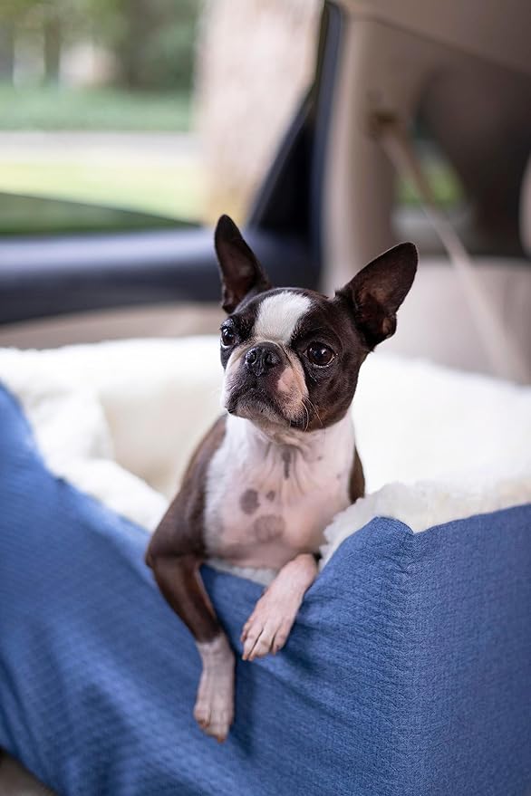 Snoozer Dog Car Seat: Lookout I Dog Booster Car Seat for Pets up to 25lbs, Helps Alleviate Travel Sickness & Fear for Dogs, Removable Washable Cover – Denim Diamond, Size Medium