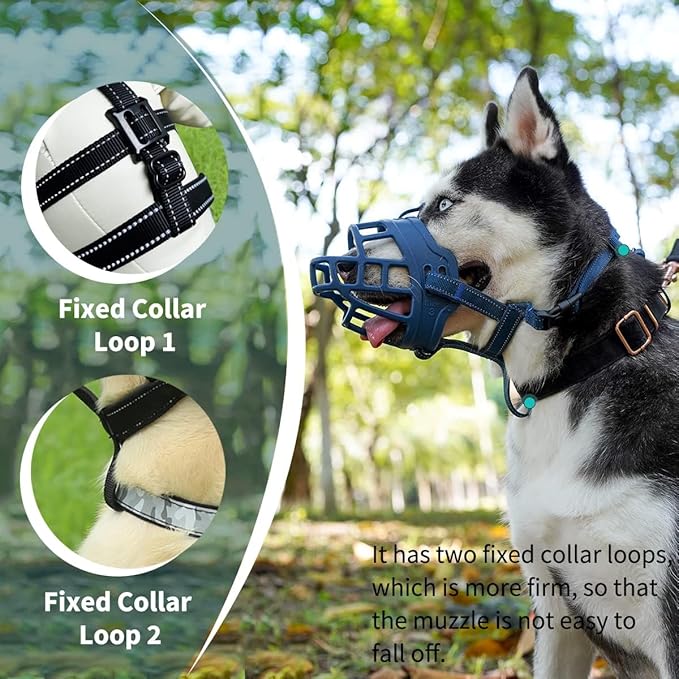 BARKLESS Dog Muzzle, Basket Muzzle for Small Medium Large Dogs, Soft Cage Mouth Cover for Biting Chewing, Allow Drinking Panting for German Shepherd Pitbull Rottweiler (3 (Snout 9½-10¼"), Blue)