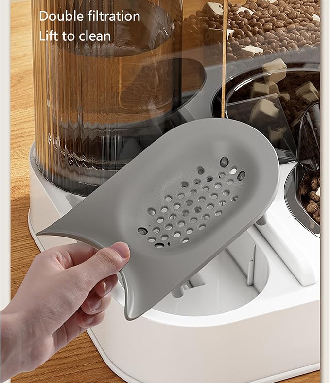 Pet Feeders and Water Dispenser, Removable Stainless Steel Bowl and Automatic Water Dispenser, Pet Feeder Waterer, Food Container Bowl Water-Fountain for Cats Dogs