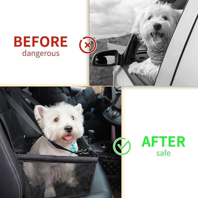 Dog Car Seat,Travel Carrier Dog Booster Cage,Breathable Car Seat for Dogs Design with Adjustable Seat Strap and Internal Foam,Travel Dog Car Seats Perfect for Small Dogs,Black