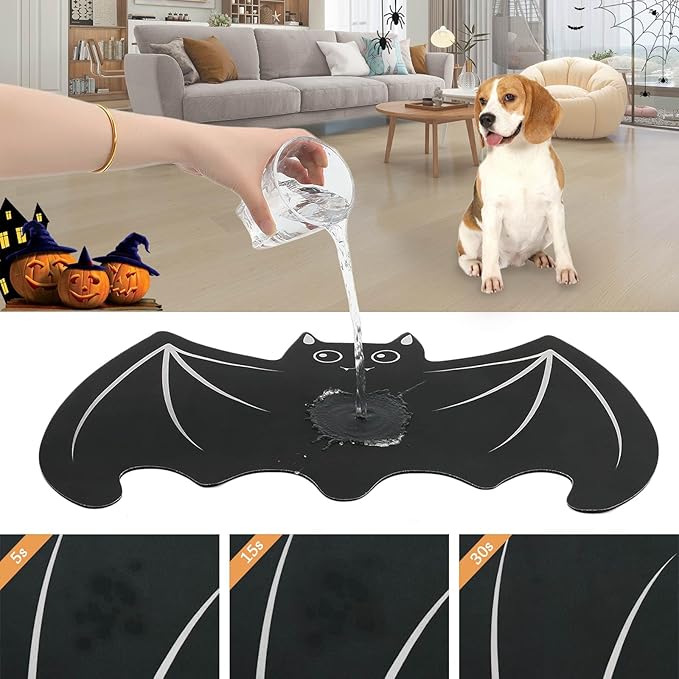 Halloween Pet Mat for Food and Water, Pet Feeding Mat for Dog Cat Bowl Absorbent Anti-Stain Non-Slip Quick Dry Easy Clean Floor Placemat, Pets Accessories Indoor (Bat)