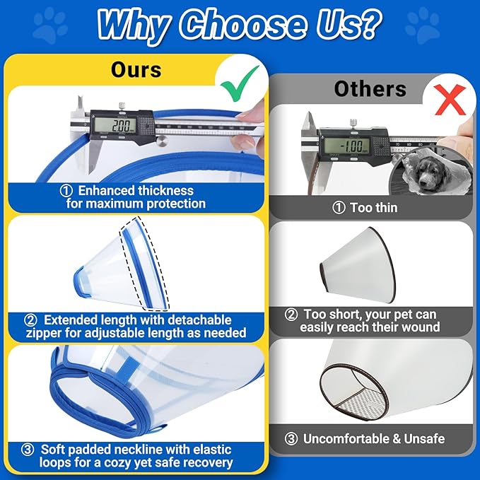 Dog Cone to Stop Licking, Clear Recovery Collar with Detachable Zipper, Sturdy Elizabethan Collar for Large Medium Small Dogs, Soft Adjustable Cone After Surgery Patented, Blue S