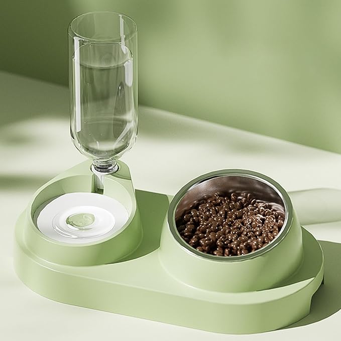 Plastic Bottle Pet Feeder Self-refilling Pet Bowl Pet Feeder 2-in-1 Automatic Water Dispenser with Removable Stainless Steel Bowls Pet Supplies Green