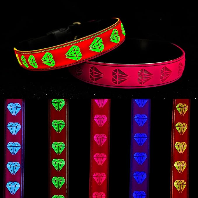 Subversive USB-C led Light up Airtag Dog Collar, Subversive 3D Sunflower Design Comfortable and Soft Material,Multicolored Lighting (D-Pink, XS(7.87-11.8"))