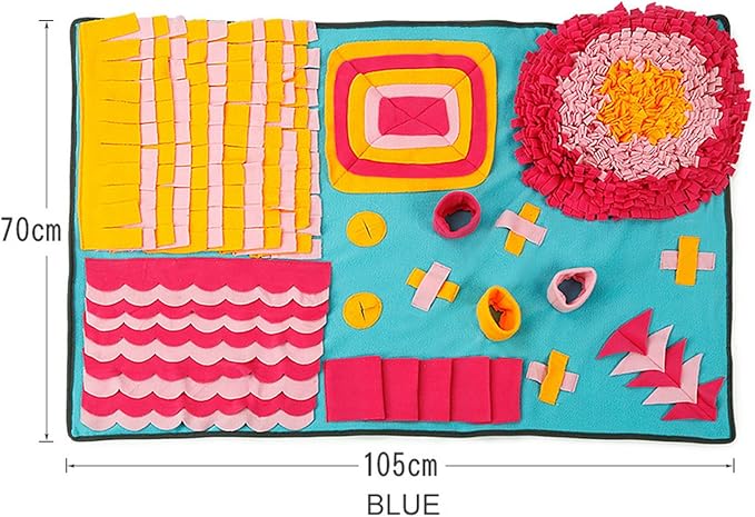 Dog Snuffle Mat Treat Blanket, Pet Puzzle Activity Mat for Stress Release, Nose Work Mat for Slow Feeding and Foraging Training Colorful