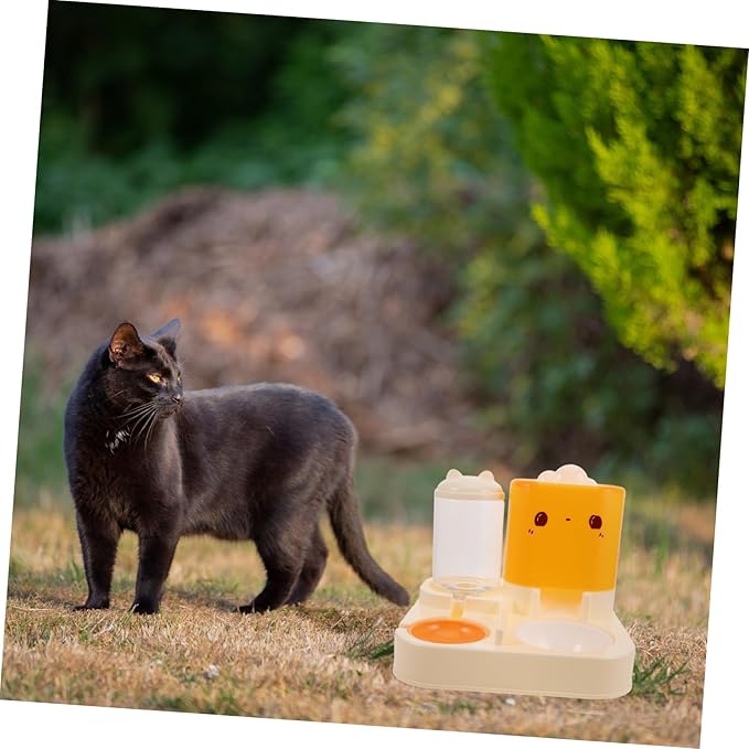 TOYANDONA Dual Pet Feeder Bowls Automatic Dog Cat Feeder Water Fountain Whisker-Friendly Cat Food Bowl Sturdy Base Space-Saving Design