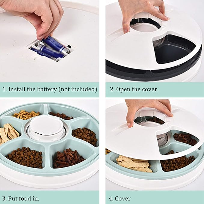Automatic Pet Feeder for Dogs and Cats, Dry Or Wet Food Dispenser,6 Meal Trays with Portion Control,LCD Display Programmable Digital Timer, Voice Recorder Auto Cat Feeders