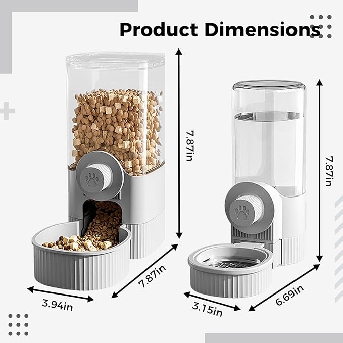 Grey Automatic Pet Water and Food Dispenser, 40 Oz/1200 Ml, Hanging Cage Bowl, Detachable Design, for Cats and Dogs