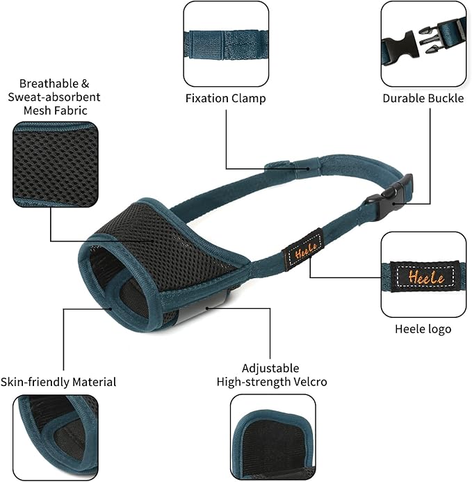 HEELE Dog Muzzle,Soft Nylon Muzzle Anti Biting Barking Chewing,Air Mesh Breathable Drinkable Adjustable Loop Pets Muzzle for Small Medium Large Dogs (Blackish Green,L)