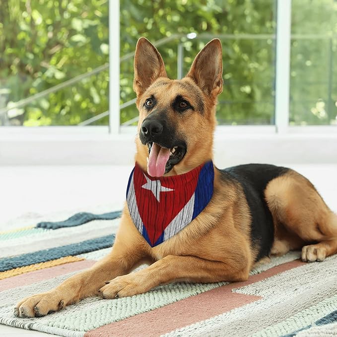 Wooden Texture Cuban Flag Dog Bandana Scarf Triangle Bibs Pet Accessories Cat Kerchief