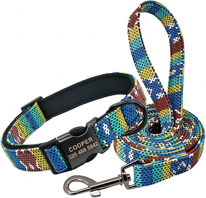Personalized Dog Collar Leash Custom Puppy Pet Collar Pitbull Collars Pet Product Small Dog Collar for Small Medium Large Dog Brown Set M