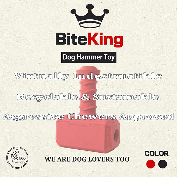 Natural Rubber Dog Toys for Large Aggressive Chewers - Lifetime Replacement - Indestructible Fetch Treat Toy for Large Dogs - Durable Hammer Dog Chew Toy for Super Chewer, Red