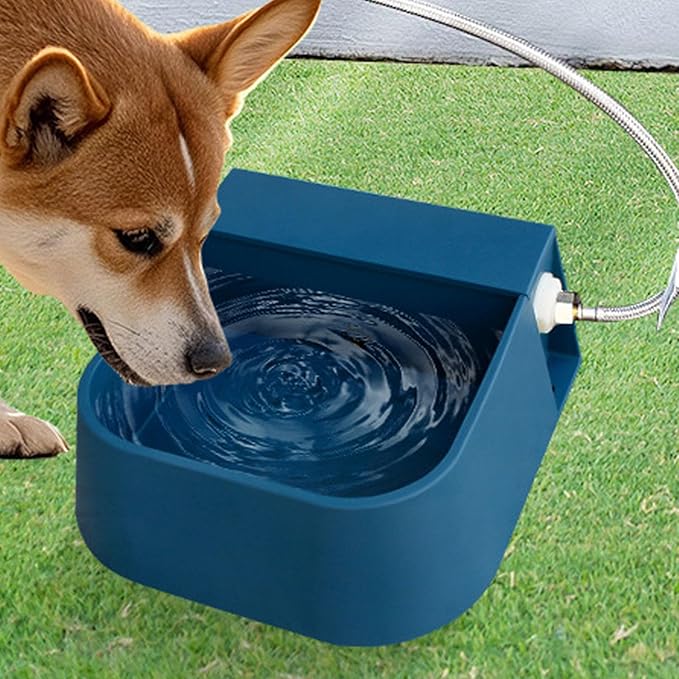 Refillable Dog Water Bowl - Slow Water Feed Dispenser, Water Drinking Fountain Bottle Bowl | Outdoor Float Valve Drinker for Animals, Livestock Water Trough Dispenser with Quick Connecting Pipe Hose