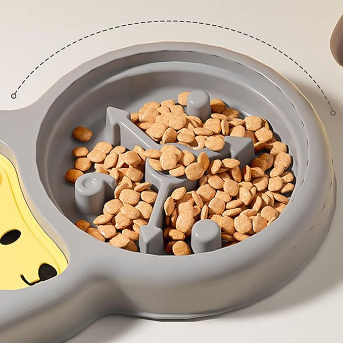 Water and Food Bowl Set, 500ml 2 in 1 Dog Avoid Overturning Automatic Cat Feeder Pet Water Dispenser Double Cat Bowls for Dogs Cats (Yellow 500ml)