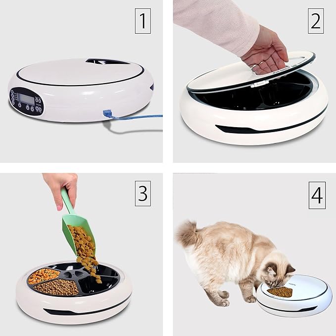 Lentek Automatic Pet Feeder - Auto Feeding Dispenser for Cat & Dogs, Set Time Dry Multiple Feeding, Alimentador Control, Programmable, USB Powered, Automatico De Sensor, 25 Oz Total Capacity, White
