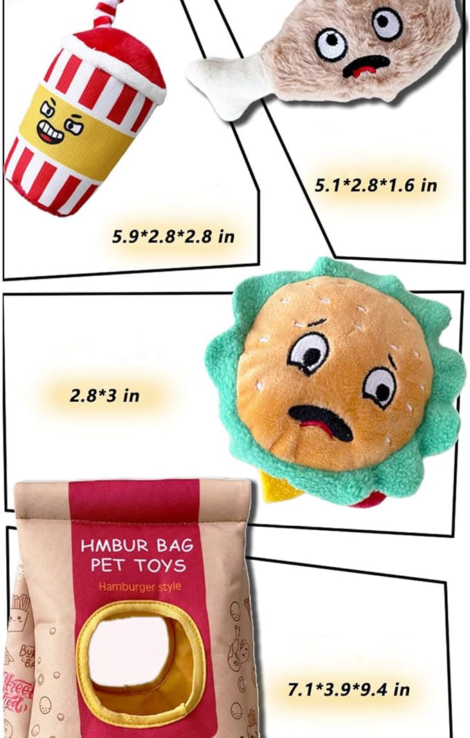 Snuffle Dog Enrichment Toys Interactive Dog Puzzle Toys with Rustling Hide and Seek Plush Dog Toy for Dog Boredom and Nose Work (Hamburg)