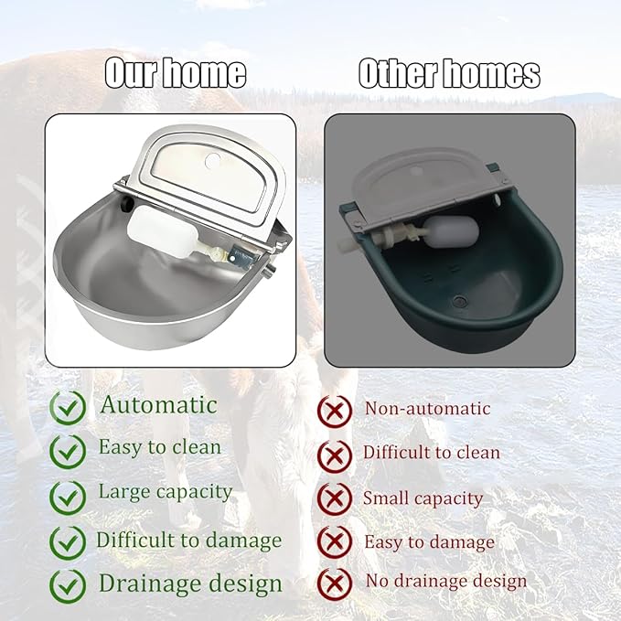 Automatic Animal Drinking Water Bowl, 304 Stainless-Steel Livestock Waterer with Float Valve, Large Capacity Outdoor Trough for Dogs Horse Goat Pig Cow