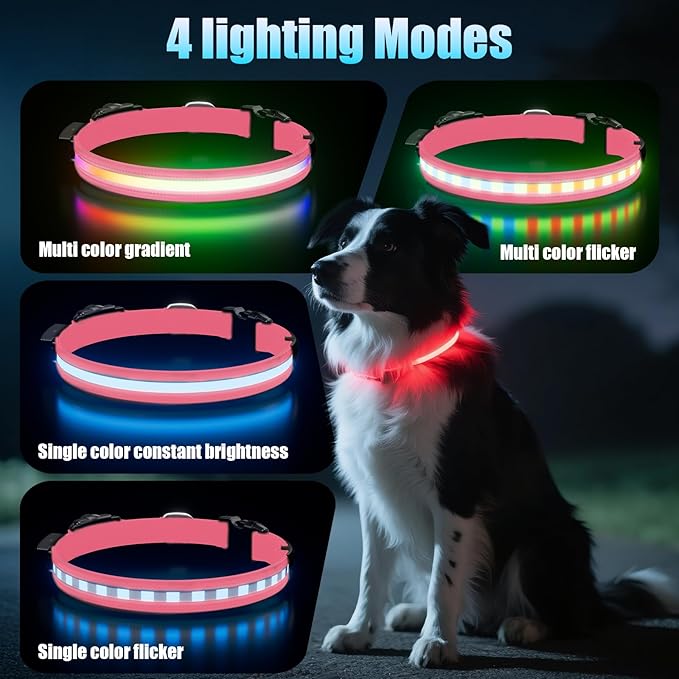 LED AirTag Dog Collar - Brightest Light Up Dog Collars - IP68 Waterproof Air Tag Dog Collar Holder - 1,600 Feet of High Visibility - Magnetic Charging - Dog Lights for Night Walking, Pink XL
