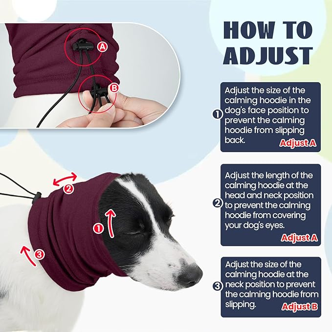 Nanaki Calming Hoodie Dog Ear Cover Dull Red,M -Soft No Shake Dog Ear Wrap Hematoma, Adjustable Head Protection for Fireworks Grooming, Anxiety Relief, Thunderstorm, Bathing Noise Protection