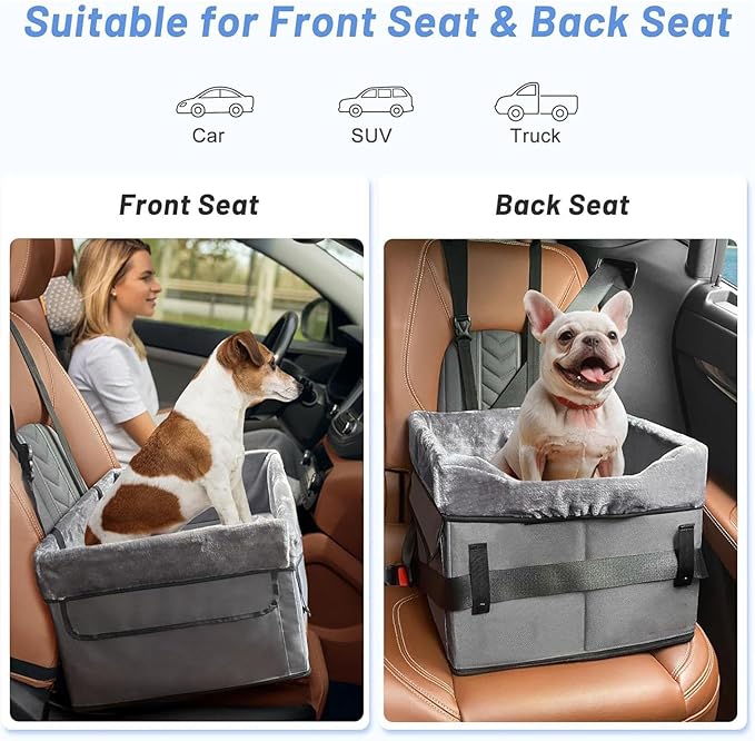 AYNEFY Dog Booster, Safe and Comfortable Dog Booster Car Seat Easy to Carry and Install, Adjustable Straps, Grey