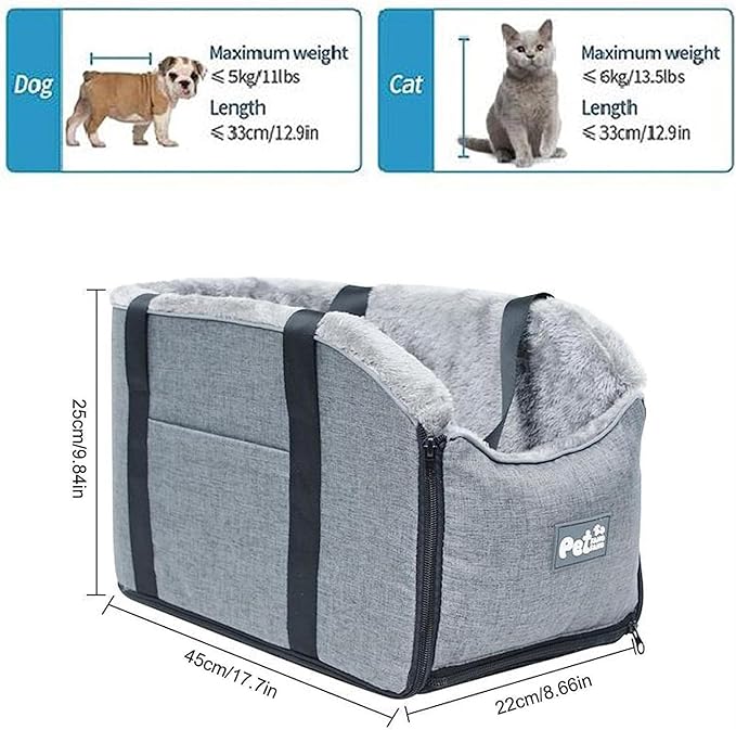 Dog Console Car Seat - Pet Center Console Doggie Seat, Armrest Booster for Dogs and Cats - Washable, Travel Bags Included