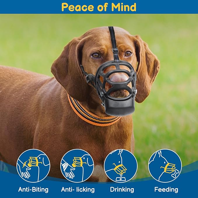BARKLESS Basket Muzzle for Dogs, Humane Muzzle to Prevent Biting and Scavenging, Snap-on Treat Cover Helps Dog Acclimatize Mouth Cover, Adjustable Cage Muzzle for Positive Training