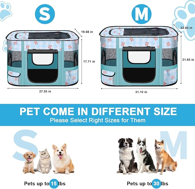 Foldable Dog Playpen Indoor,Expandable Puppy Playpen,Portable Pet Playpen for Small Animals,Waterproof Exercise Kennel Tent Crate for Travel,Camping, Home & Outdoor Use (M 31"L x 22"W x 21"H, Blue)