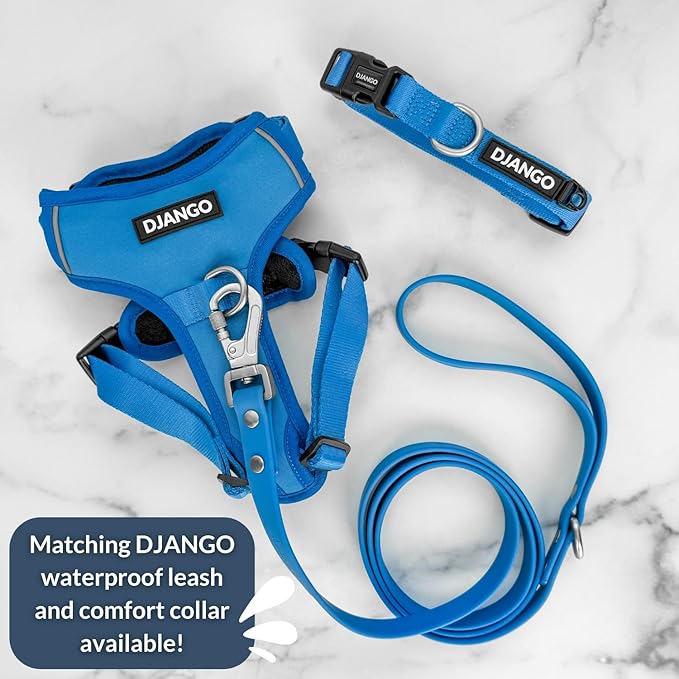 DJANGO Tahoe No Pull Dog Harness – Escape-Proof Dog Harness for Large & XL Dogs with Front & Back Clips for Everyday Use – Adjustable, Padded, Reflective, Secure Fit, Easy On/Off – Alpine Blue, XXL