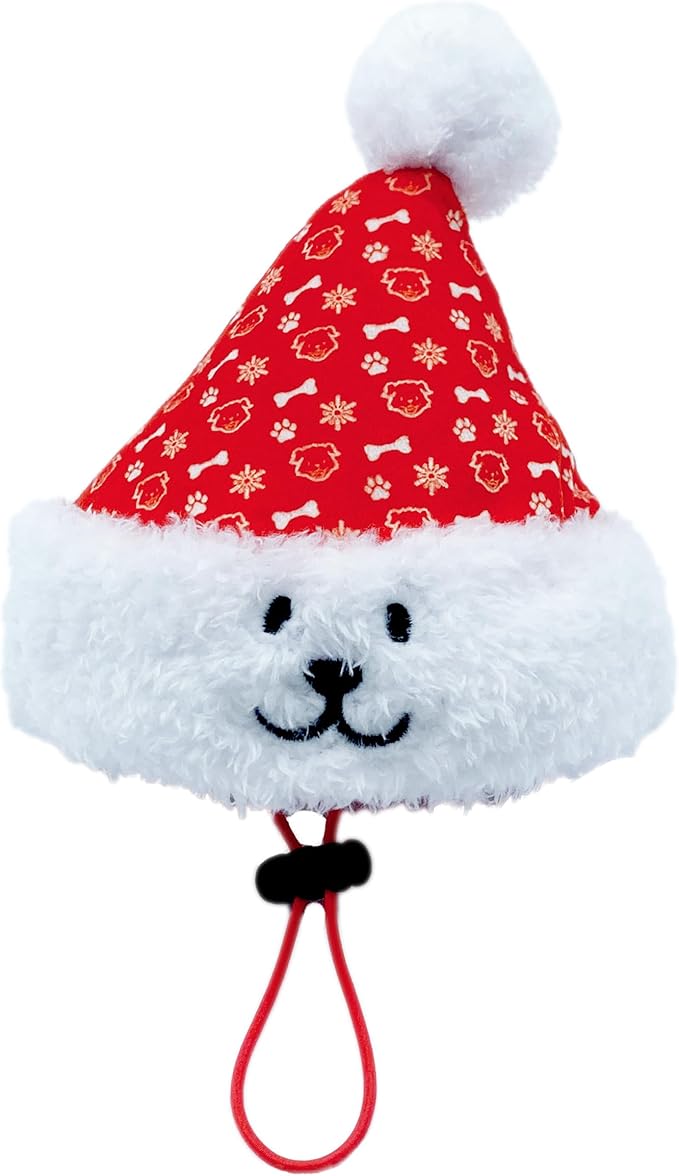Christmas Santa Hat Plush Dog Toy (L Size), Soft & Durable Squeaky with Treat Pocket, Wear & Play Design, Crinkle Paper Sound, Fun for Medium & Large Dogs