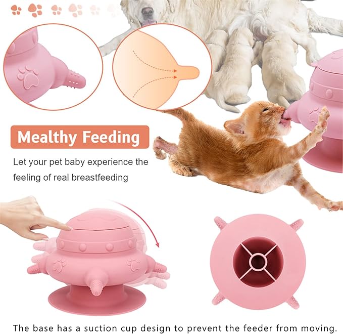 Puppy Feeder for Multiple Puppies, 240ml Silicone Puppy Milk Feeder Bowl with 4 Teats, Puppy Bottles Feeding Station for Nursing Kittens, Puppies, Rabbits(1 Puppy Feeder+2 Nipples+2 Syringes+1 Brush)