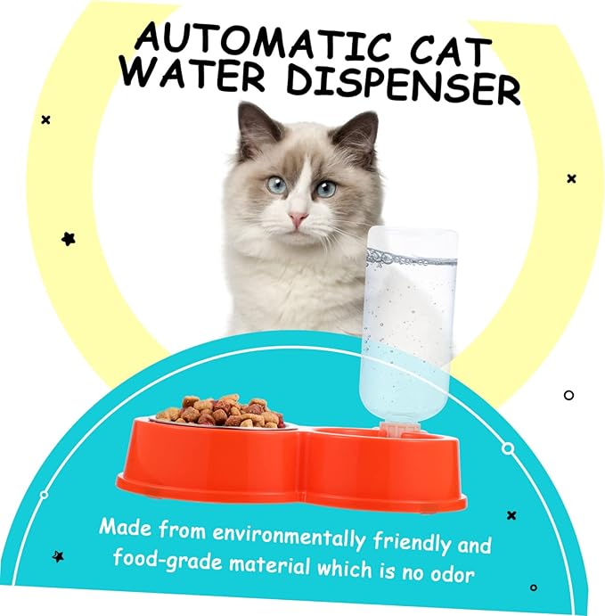 1pc Automatic Cat Water Dispenser and Food Bowl Non-Slip Pet Feeder for Dogs and Cats Easy to Clean Made from Food-Grade Material Orange