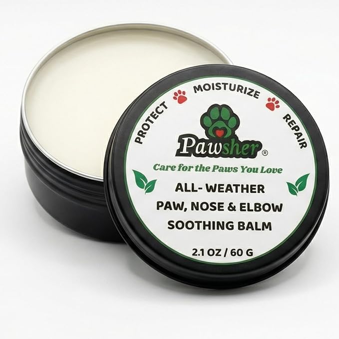 Dog Paw Balm – All-Weather Elbow, Paw & Nose Balm, Lick-Safe Natural Formula with Argan, Coconut & Olive Oils, Moisturizes & Protects Dry Paws - 2.1 oz