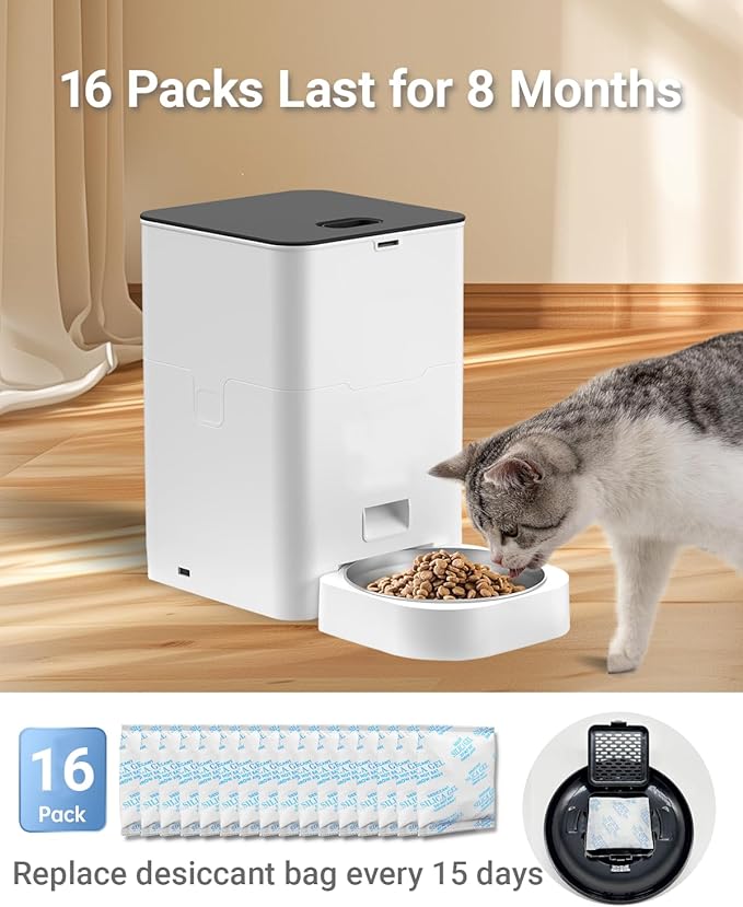16 Packs Pet Food Desiccant Bag Compatible with Voluas Automatic Pet Feeders, Desiccant Packs Replacement for Dog Treat Container/Automatic Pet Feeder, Keep Pet Food Fresh, Individually Packaged
