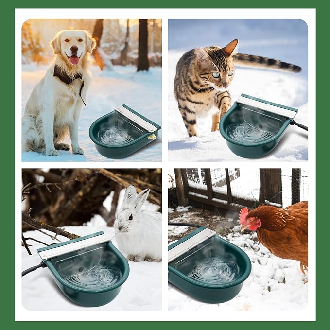 Heated Water Bowl for Outdoor Cats & Dogs, Automatic Winter Pet Bowl Ice Free & BPA Free, Heated Dog Water Bowl with Thermostatic Control, Anti Chew Cord for Chicken Pet