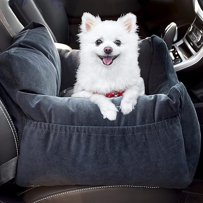 Car Seat Booster Bed,Dog Car Seat for Small Dogs Or Cats,Dog Safety Car Seat with Storage Pocket, Clip-On Safety Leash and Washable Cover for Dog, Cat, and Any Pets Under 25Lbs