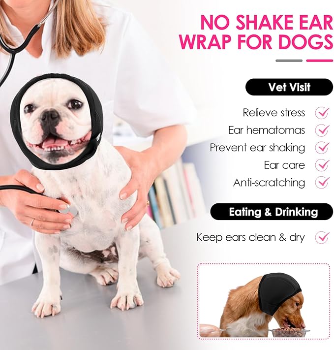 KOESON Dog Calming Hoodie - No Shake Ear Wraps for Dogs, Anxiety Relief & Noise Protection, Water Resistant Pet Ear Cover Muffs for Firework, Grooming, Thunderstorms, Swimming, Bathing, Black S
