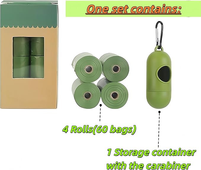 Biodegradable Lavender Scented Doggie Poop Bags - 4 Rolls (60 Counts) with Dispenser & Keychain, Leak-Proof Eco Friendly Waste Bags for Dogs