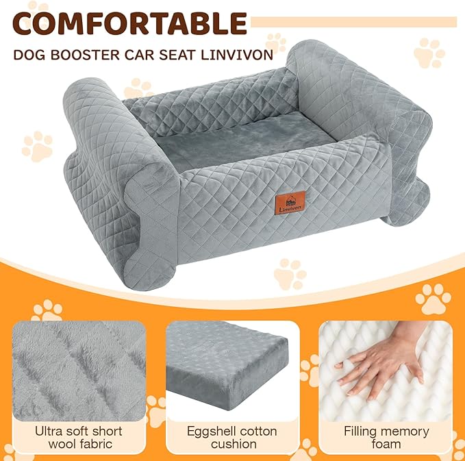 Dog Car Seat for Medium/Large Dogs up to 60 lbs, Memory Foam Dog Booster Seat with Thick Cushion, Pet Car Seat with Detachable Washable Cover, Storage Pockets for SUV, Pick Up, Trunk, Grey Black