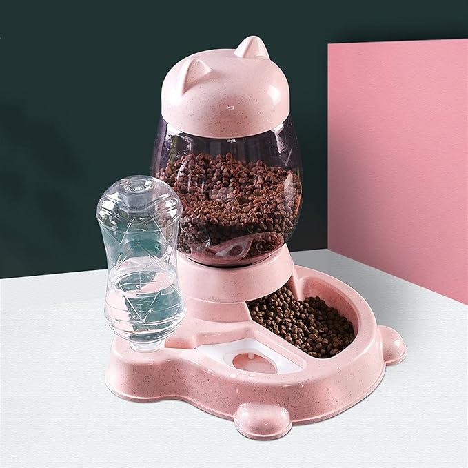 Massage cushion 2.2L Pet Water Dispenser Cat Automatic Feeder Plastic Dog Water Bottle Food Water Pet Feeding Bowl Drinking Feeder Device (Color : Grey1) (Pink)