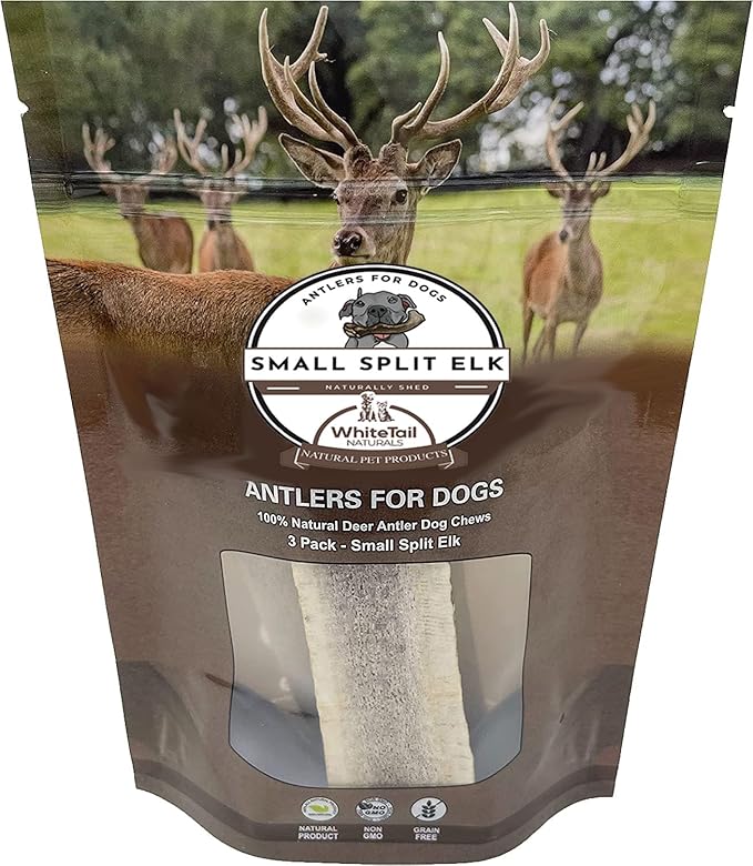 Whitetail Naturals Split Elk Antler Dog Chews (6 Pack, Small) Long-Lasting Bones for Aggressive Chewers, Odor-Free Half-Cut Elk Antlers for Dogs