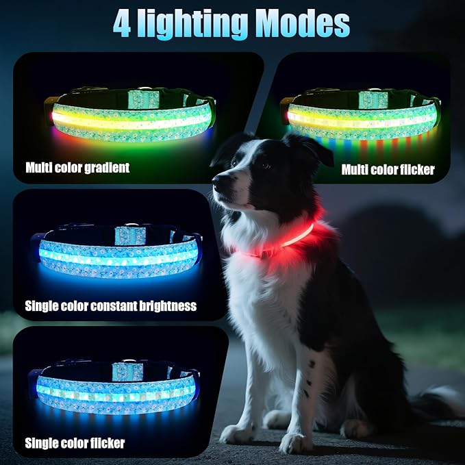 LED AirTag Dog Collar - Brightest Light Up Dog Collars - IP68 Waterproof Air Tag Dog Collar Holder - 1,600 Feet of High Visibility - Magnetic Charging - Dog Lights for Night Walking (Daisy, XL)