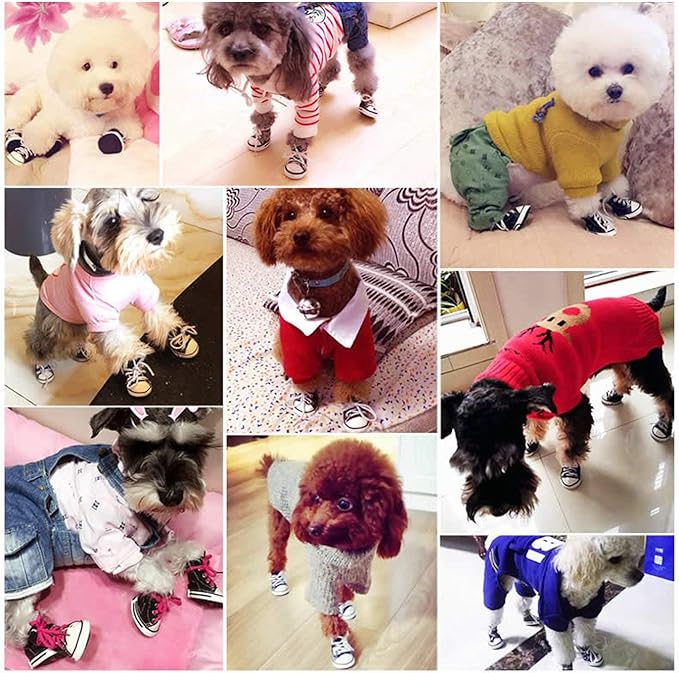 Pet Shoes Puppy Sport Denim Shoes Casual Style Anti-Slip Boots Sneaker Booties 4Pcs