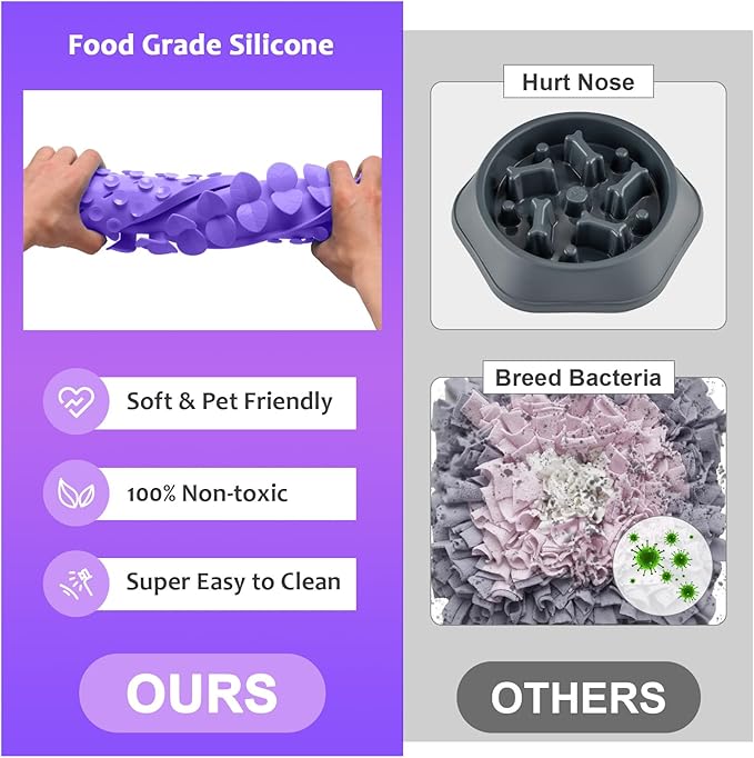 Silicone Snuffle Mat for Large Dogs, Dog Lick Mat Slow Feeder, Pet Licking Treat Mat with Suction Cups for Smell Training Slow Eating, XL Purple