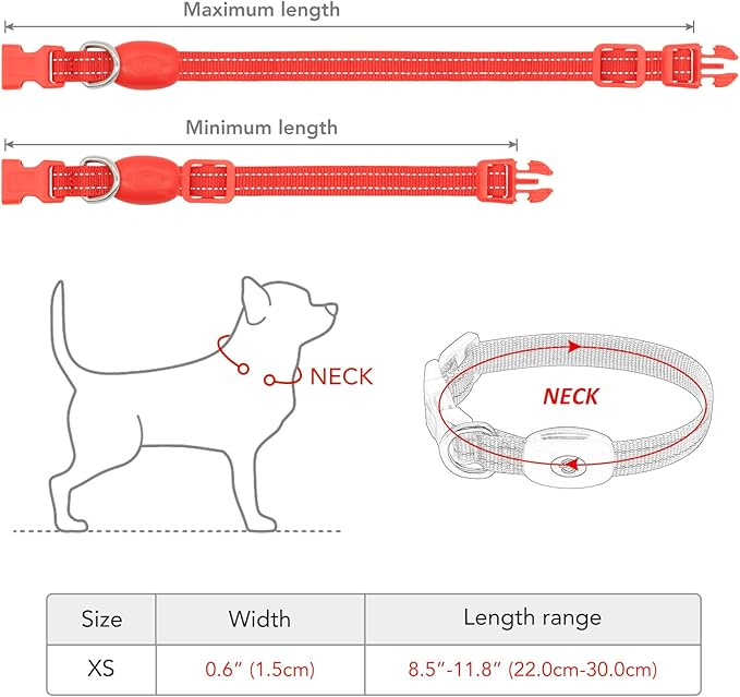 Light up Dog Collar for Small Dog,Vizpet XS Adjustable Size Nylon Collar USB Rechargeable Bright Safety Pet Collar for Cats Dogs (Red，XS)