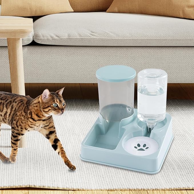 Pet Feeder and Water Dispenser Automatic Bowl for Cats Dogs 1L Water 0.75kg Food Capacity Self-Feeding Station Elevated Design- Green
